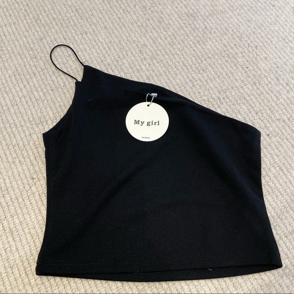 black one shoulder tank top - Picture 2 of 2